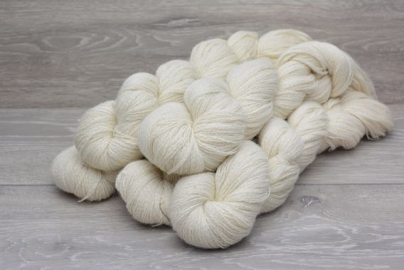 Product Details, OmShanti White - 100% White Eri (Wild Silk) Yarn, 20/2  lace weight, Natural (Undyed), Yarns - Undyed